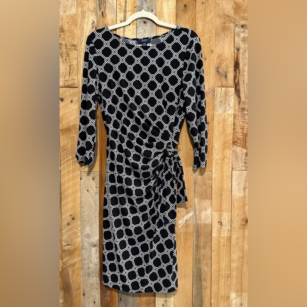 Chaps Black and White Geometric Long Sleeve Dress - Picture 3 of 10